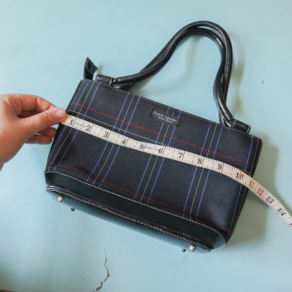Kate Spade Vintage 90s Black Plaid Top Handle Boxy Tote Purse - Picture 7 of 9